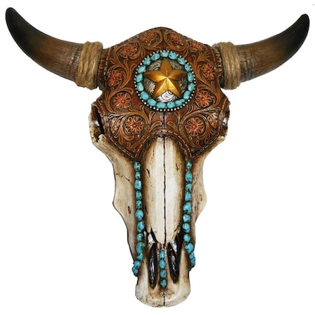 Perfectpillows Bull Skull with Tooled Leather Home Decor - 12 x 3.5 x 13 in. PE1825842